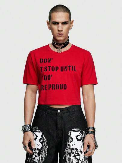 Grunge Punk تيشيرت رجالي قصير بطبعات هتافية