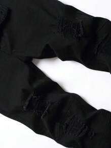 Plus Size Men's Straight Leg Distressed Denim Jeans, Suitable For Everyday Wear - Black - View 5