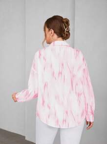 SHEIN Essnce 大尺碼女士印花縮絨長袖襯衫 - 粉色 - 查看 2