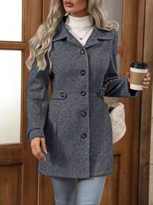 EMERY ROSE Cappotto Di Lana Da Donna Con Colletto A Sottile Revers E Maniche Lunghe, Mono Colore A Taglio Singolo
