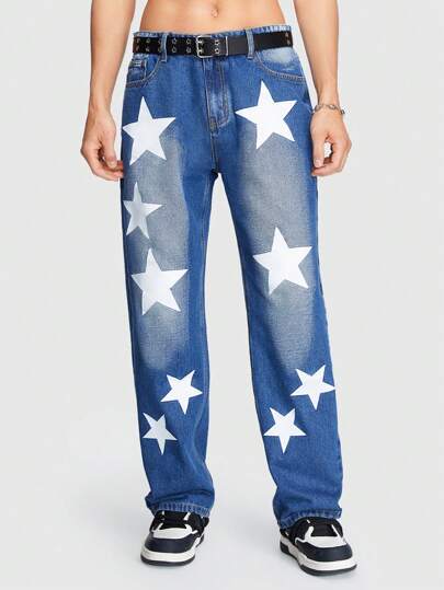 ROMWE Avant Jean À Jambe Droite Pour Homme Avec Motif D'étoile