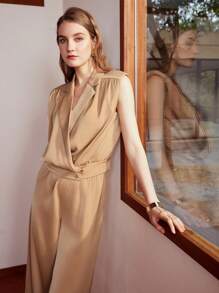 MOTF PREMIUM LAPEL COLLAR FOLD PLEATED SHOULDER PADDED BLOUSE - Coffee Brown - View 9