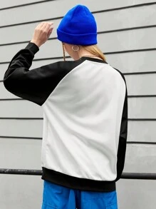 Streetz SHEIN Sport Color Block Letter Print Round Neck Sports Sweatshirt - Black and White - View 2