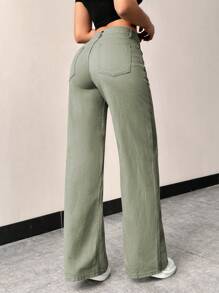 SHEIN Women's Asymmetrical High-Waisted Denim Pants - Army Green - View 2