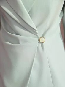 MOTF PREMIUM Chaqueta De Traje Sólido Con Cuello De Pico Y Frunces - verde menta - Ver 7