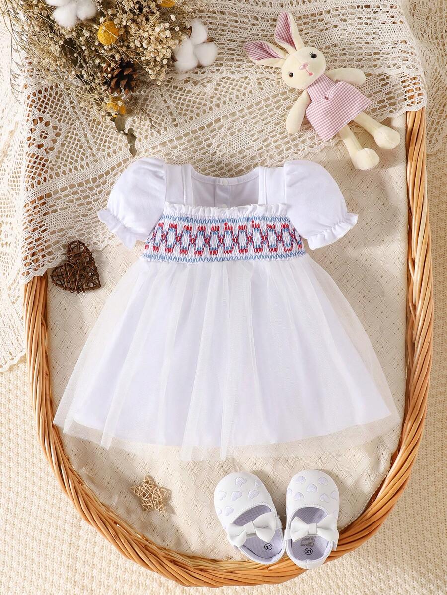 SHEIN Lindo Vestido De Bautizo Elegante De Tul Cómodo Para Recién Nacida - Blanco - Ver 1