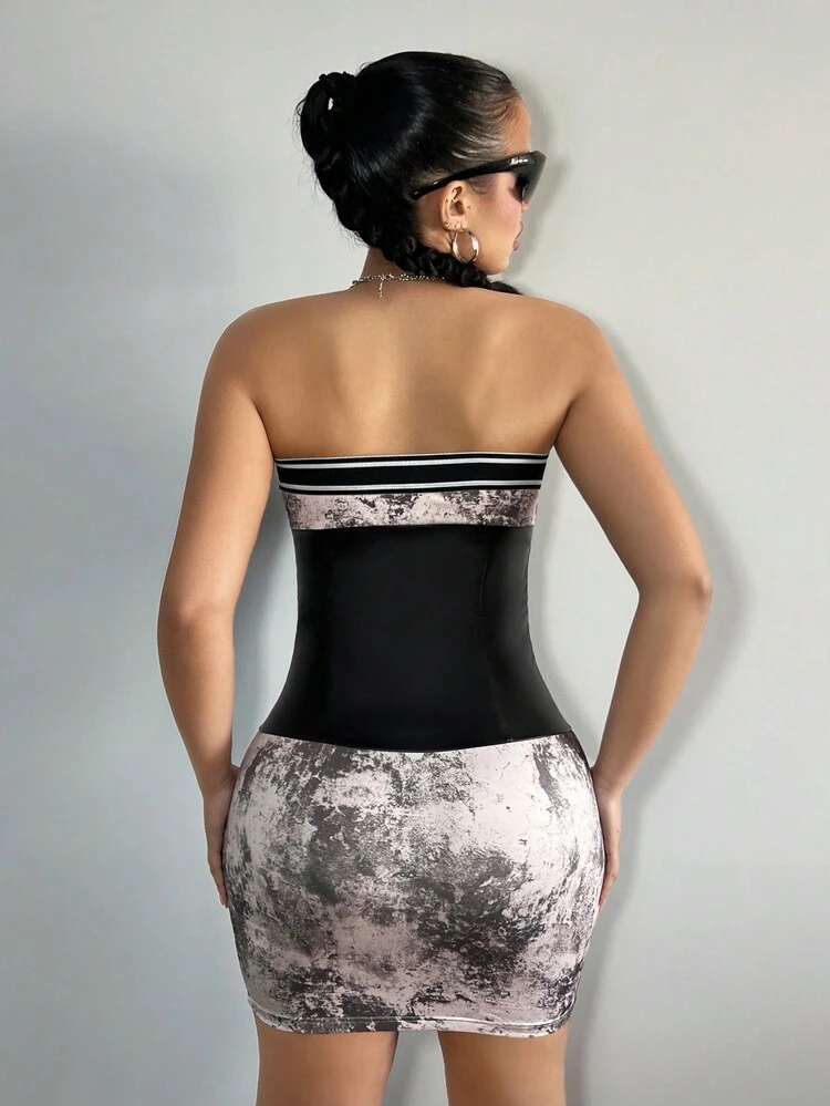 Women's Y2K Strapless Weaving & Splicing 2 In 1 Bodycon Summer Mini Dress