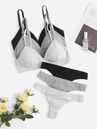 Ensemble de lingerie soutien-gorge et culotte unicolore 3 packs