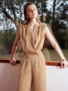 MOTF PREMIUM LAPEL COLLAR FOLD PLEATED SHOULDER PADDED BLOUSE - Coffee Brown - View 10