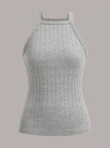 SHEIN EZwear Top A Maglia A Costine Solide Con Collo A Halter - Multicolore - Visualizzare 3