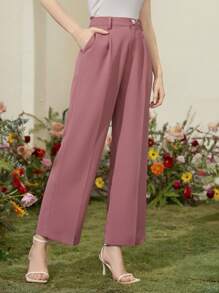 Modelyn 女式純色百褶長褲,附帶口袋 - 粉色 - 查看 6