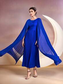 Modelyn Maxikleid mit Plissee-Saum und Trompetenärmeln für Damen, langes Abendkleid