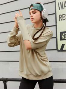 Gameset SHEIN Sport Women's Solid Color Long Sleeve Hooded Sports Sweatshirt - Apricot - View 1
