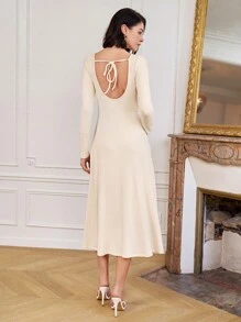 SHEIN Frenchy Vestido Largo Con Mangas Abullonadas Y Plisado