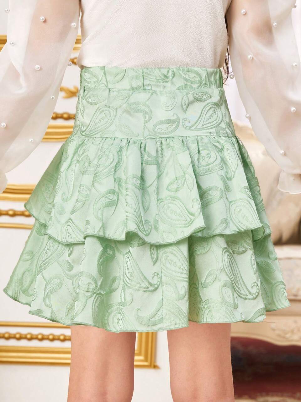 Tween Girls' Vintage Loose High Waisted A-Line Skirt, With Ruffle Hem And Just Above Knee Length