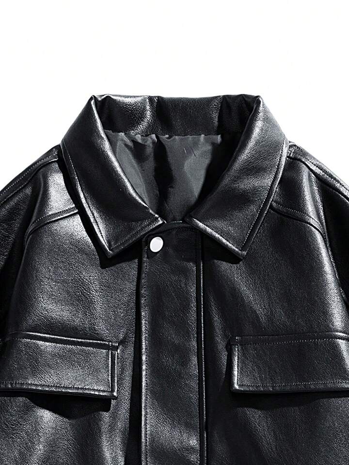 男性 フラップ詳細 ジッパーアップ PUレザー ジャケット | SHEIN