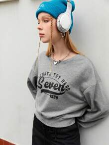 Gameset SHEIN Sport 女式字母印花垂肩運動衫 - 灰色 - 查看 5