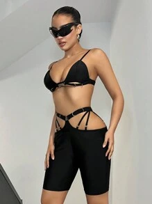SHEIN ICON Ladies'Y2K Sexy Hollow Out Bratop And Shorts Two Pieces Set