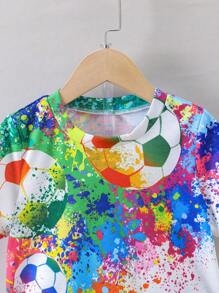 SHEIN Young Boy Soccer Printed Short Sleeve T-Shirt And Shorts 2pcs/Set - Multicolor - View 7