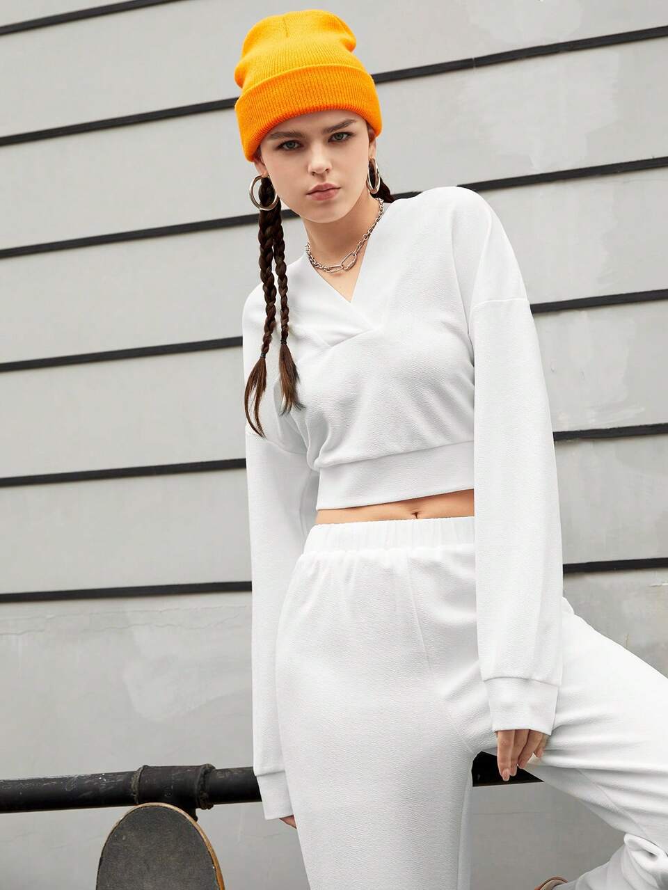 V-Neck Hooded Sportswear Set