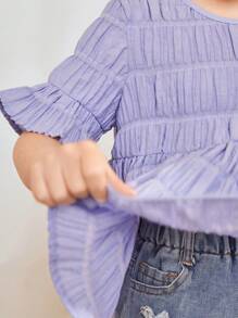 SHEIN Junge Mädchen Lockeres Freizeit Rundhals Pullover Shirt Mit Volant Saum Und Strukturierter Stoff