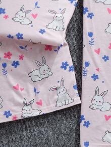 SHEIN 補間女孩可愛兔子圖案寬鬆休閒夏季針織家居服 2 件套 - 彩色 - 查看 5