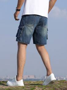 Manfinity Homme Men's Denim Shorts With Pockets - Blue - View 5