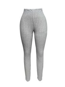 SHEIN LUNE Ladies' Sleeveless Ribbed Split Hem Long T-Shirt And Pants Two-Piece Set