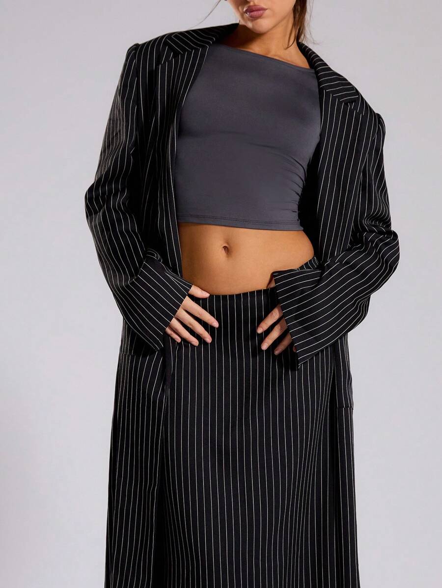MUSERA Business,Old Money Pinstripe Tailored Maxi Blazer for Sale