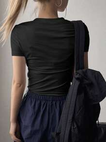 DAZY Star Print Short Sleeve T-Shirt Y2k - Black - View 2