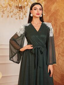 Modelyn Women's Beaded Embroidery Shawl Wrap Dress,Elegant Evening Party Dress Long Evening Dresses - Green - View 1