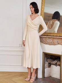 SHEIN Frenchy Vestido Largo Con Mangas Abullonadas Y Plisado