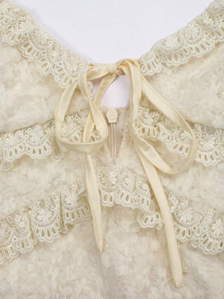 Robe Pour Femme À Bretelles Spaghetti Fendue À Lacets En Patchwork De Dentelle