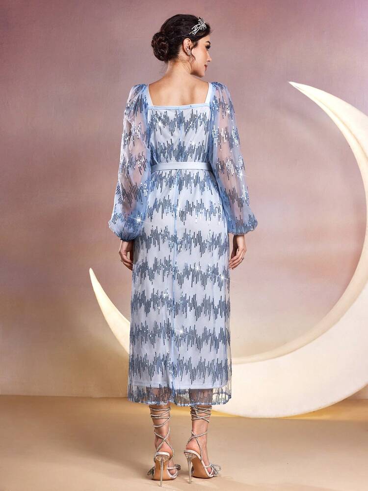 Ladies' Arabic Style Mesh Splice Lace-Up Dress,Elegant Evening Party Dress Long Evening Dresses