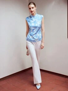 MOTF PREMIUM FLORAL PRINT MANDARIN COLLAR BLOUSE