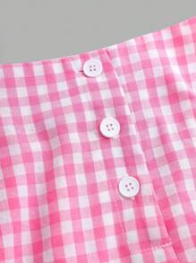 Teen Girls' Solid Color Halter Top And Plaid Mini Skirt Two Pieces Set - Multicolor - View 4