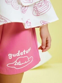 Gudetama X SHEIN Young Girl Cartoon Graphic Ruffle Hem Tank Top & Shorts Set - Multicolor - View 8