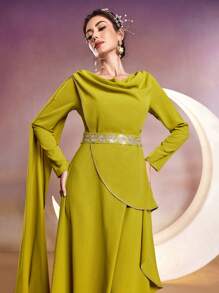 Modelyn Solid Color Draped Neckline Dress