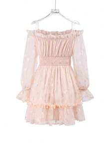 Enchnt Besticktes Mesh-Kleid für Damen - Aprikosenfarben - Übersicht 7