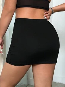 SHEIN ICON Summer Y2k Black High Waist Slim Fit Pleated Side Slit Midi Skirt - Black - View 2