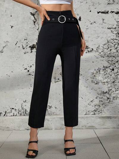 Women's Metal Eyelet Buckle Wide Leg Pants