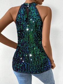 SHEIN VCAY Women's Shiny Halter Neck Top - Multicolor - View 3