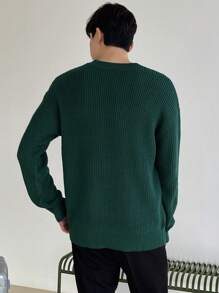 DAZY Suéter De Punto Verde Acanalado De Cuello Redondo Para Hombre - Verde - Ver 2