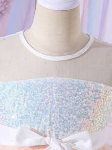 SHEIN Glitzerndes edles Exquisite Paillettenkleid mit Tüll für Tween-Mädchen