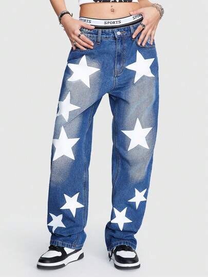 ROMWE Avant Jean À Jambe Droite Pour Homme Avec Motif D'étoile
