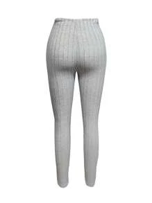 SHEIN LUNE Ladies' Sleeveless Ribbed Split Hem Long T-Shirt And Pants Two-Piece Set