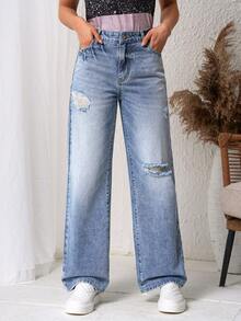 Của phụ nữ Đau khổ Quần denim Với Túi - Màu xanh lam - Xem 5