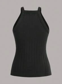 SHEIN EZwear Top A Maglia A Costine Solide Con Collo A Halter - Multicolore - Visualizzare 4