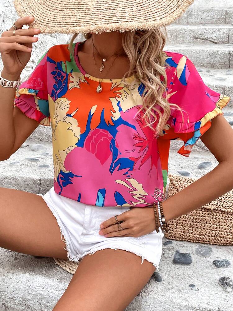 Women's Floral Print Puff Sleeve Shirt