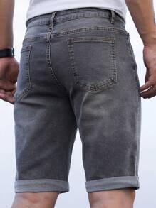 Manfinity Homme Men'S Straight Washed Denim Shorts - Grey - View 2